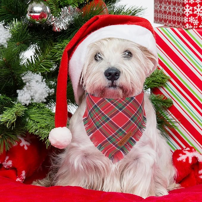 ADOGGYGO Christmas Dog Bandanas with Tassels Edges (Christmas-1, Small)