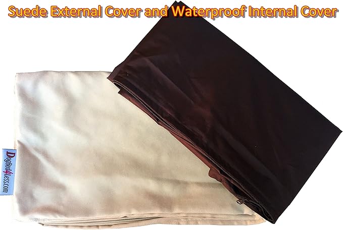 Dogbed4less Do It Yourself DIY Pet Bed Pillow Duvet Suede Cover + Waterproof Internal case for Dog/Cat at Large 48"X29" Khaki Color - Covers only