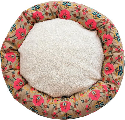 Creative Co-Op Round Cotton Embroidered & Sherpa Pet