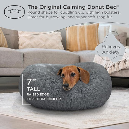 Best Friends by Sheri The Original Calming Donut Cat and Dog Bed in Shag Fur Gray 23"
