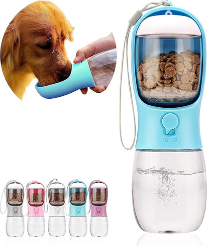 Dog Water Bottle,Portable Pet Water Bottle with Food Container,Outdoor Portable Water Dispenser for Cat,Puppy,Pets for Walking,Hiking,Travel,Puppy Essentials,Dog Stuff(10oz)