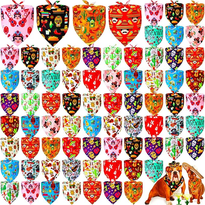 100 Pcs Dog Bandanas Bulk Cinco De Mayo