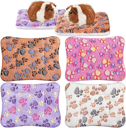 4 Pack Ultra Soft Dog Cat Bed Mat with Cute Prints Reversible Fleece Dog Crate Kennel Pad Cozy Washable Thickened Hamster Guinea Pig Bed Pet Bed Mat for Small Animals (Vivid Color,13 x 10 Inches)