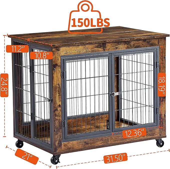 NicBex Dog Crate Furniture Dog Cage with 3 Doors and Lift Top