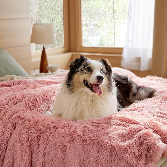 Bedsure Waterproof Dog Blankets for Large Dogs - Calming Cat Blanket for Couch Protector Washable, Long Faux Fur Pet Throw Blanket for Puppy, Reversible Furniture Protection, 50"x60", Pink