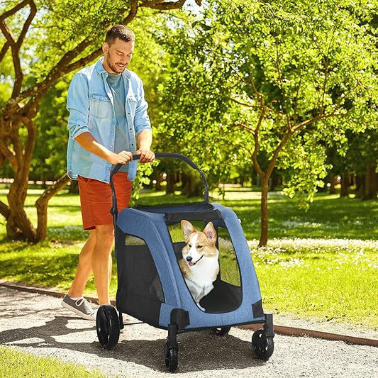 NicBex Dog Stroller Modern Pet Stroller Universal Wheel with Storage Basket Pet Stroller for Medium Dogs Classic Ventilated Foldable Oxford Fabric for Medium Size Dogs