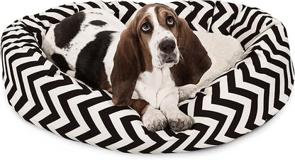 32 inch Black Chevron Sherpa Bagel Dog Bed