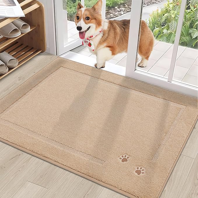 BEQHAUSE Dog Door Mat for Muddy Paws Dirt Trapper Absorbent Indoor Door Mats Non-Slip Washable Entryway Rug Low-Profile Welcome Dog Mat Polyester Mud Mat for Dogs and Wet Shoes 24"x36"