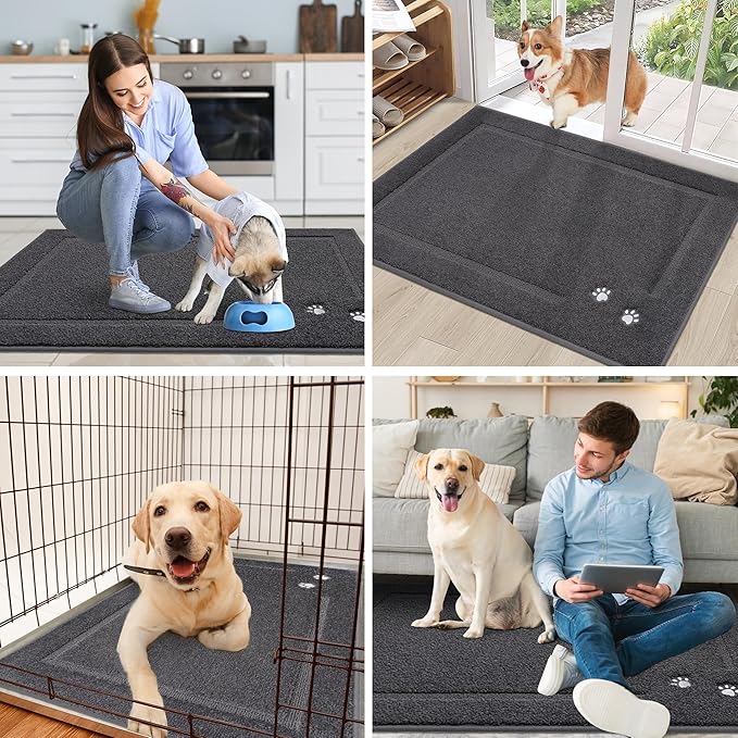 BEQHAUSE Dog Door Mat for Muddy Paws Dirt Trapper Absorbent Mud Mat for Dogs Non-Slip Washable Entryway Rug Low-Profile Soft Indoor Door Mats for Muddy Wet Shoes and Paws 24"x36"