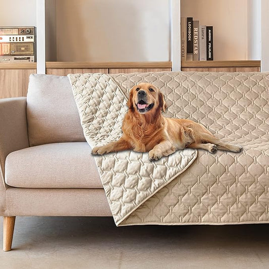 gogobunny 100% Double-Sided Waterproof Dog Bed Cover Pet Blanket Sofa Couch Furniture Protector for Puppy Large Dog Cat, Reversible (82x82 Inch (Pack of 1), Dark Beige/Light Beige)