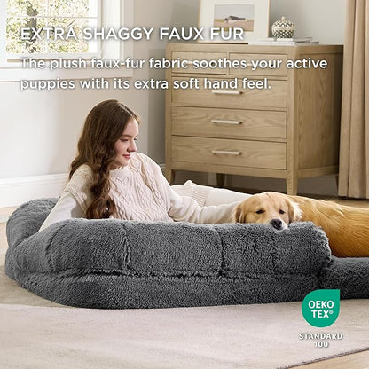 Bedsure Foldable Human Dog Bed for People Adults 2 in 1 Calming