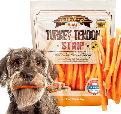 Gootoe Soft Turkey Tendon Dog Treat 1 lb (Pack of 1) – Soft Strip, 100% USA Sourced Turkey, Natural Snack, Hypoallergenic, Rawhide Free, Reseal Value Bag, Ideal for Small & Senior Dogs