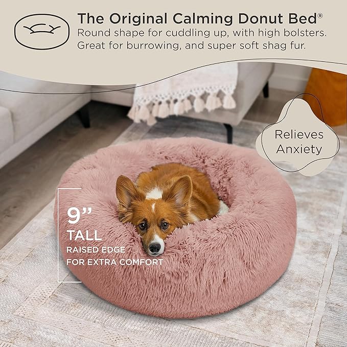 Best Friends by Sheri The Original Calming Donut Cat and Dog Bed in Shag Fur Dusty Rose 30"