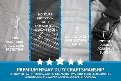 Bulldogology Dog Car Seat Cover Waterproof Heavy Duty Bench Dog Hammock Backseat Protector from Dog Hair