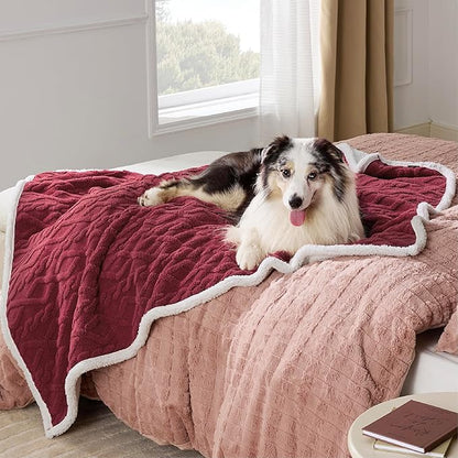 Bedsure Waterproof Dog Blankets for Large Dogs 50"x60", Burgundy