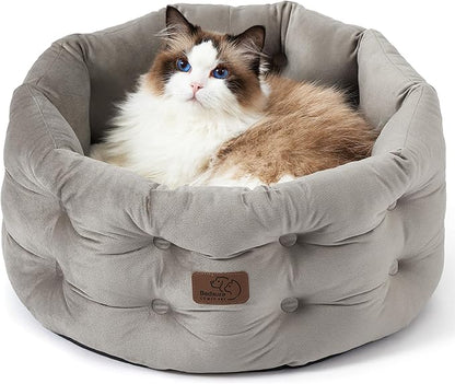 Bedsure Round Cat Beds for Indoor Cats 20x20x9inches, Neutral