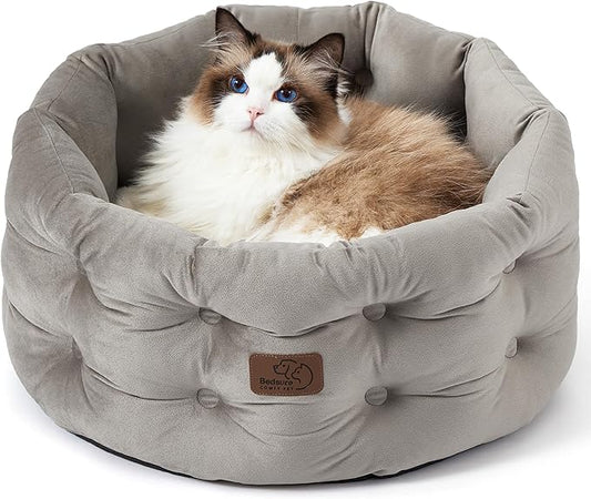 Bedsure Round Cat Beds for Indoor Cats 20x20x9inches, Neutral