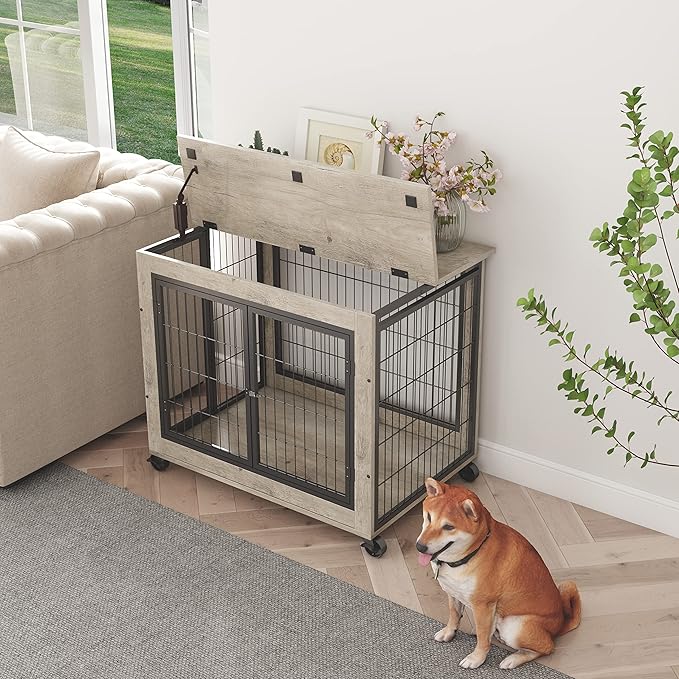 NicBex Dog Crate Furniture Dog Cage with 3 Doors and Lift Top