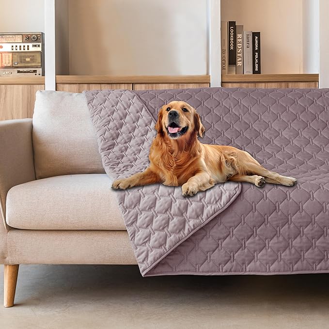 gogobunny 100% Double Sided Waterproof Dog Blanket Soft Pet Bed Cover Reversible Protect Furniture Couch Sofa Car for Puppy Large Dog Cat (Dark Sea Fog/Light Sea Fog 82x120 Inch 1))