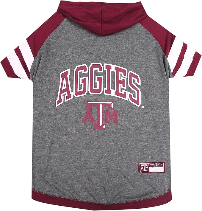 NCAA Texas A&M Aggies Hoodie for Dogs & Cats, X-Small Collegiate Licensed Dog Hoody Tee Shirt. Sports Hoody T-Shirt for Pets. College Sporty Dog Hoodie Shirt.