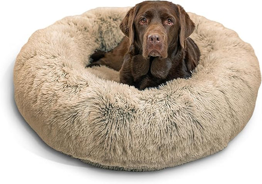 Best Friends by Sheri The Original Calming Donut Cat and Dog Bed in Shag Fur Taupe 36"