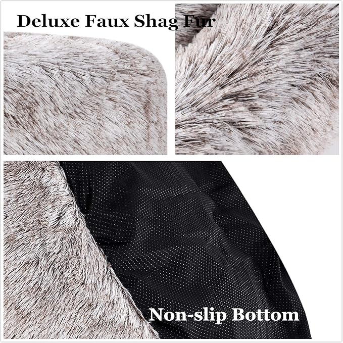 Coohom Oval Calming Donut Cuddler Dog Bed Bed(30"/36"/43") for (XL(36"x27"x7"),Light Brown)