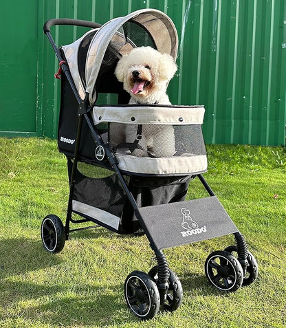 ROODO Dog Stroller 4 Wheel Pet Stroller Cat 30lbs(Light Khaki)