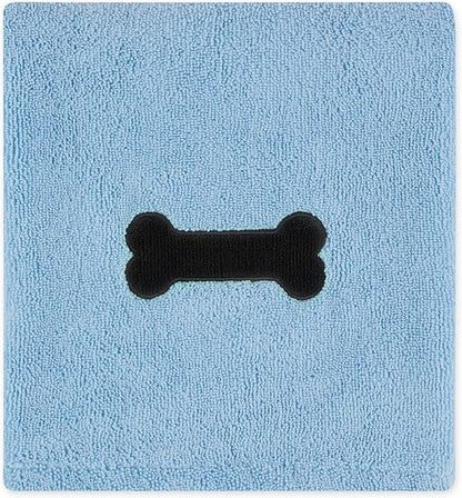 Bone Dry Pet Grooming Towel Collection Absorbent Microfiber X-Large, 41x23.5", Embroidered Blue