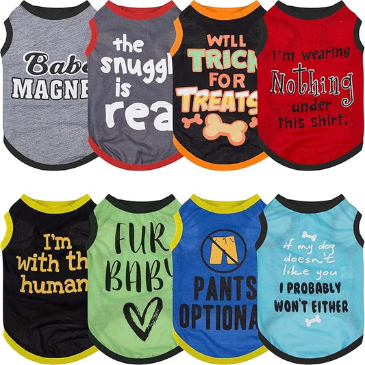 8 Pieces Dog Shirts Pet Printed Clothes with Funny Letters Summer Pet T Shirts Cool Puppy Shirts Breathable Dog Outfit Soft Dog Sweatshirt for Pet Dogs Cats (Classic Pattern