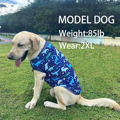 Dog Navy Sleeveless T Shirts with Universe Dinosaur Pattern Printed Soft Vest for Large Dogs (L, Vest)