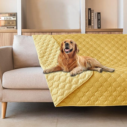 gogobunny 100% Double-Sided Waterproof Dog Bed Cover Pet Blanket Sofa Couch Furniture Protector for Puppy Large Dog Cat, Reversible (82x102 Inch (Pack of 1), Dark Yellow/Light Yellow)