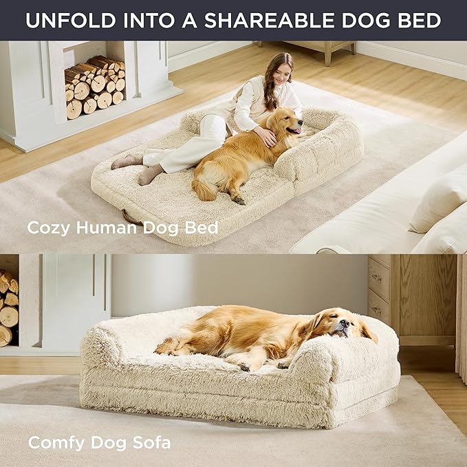 Bedsure Foldable Human Dog Bed for People Adults 2 in 1 Calming