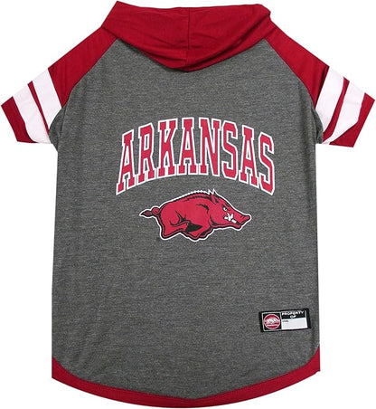 NCAA Arkansas Razorbacks Hoodie for Dogs & Cats, Large Collegiate Licensed Dog Hoody Tee Shirt. Sports Hoody T-Shirt for Pets. College Sporty Dog Hoodie Shirt.