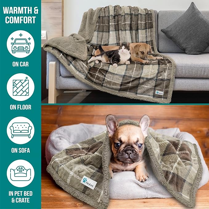 PetAmi Dog Blanket for Bed 60x80 Plaid