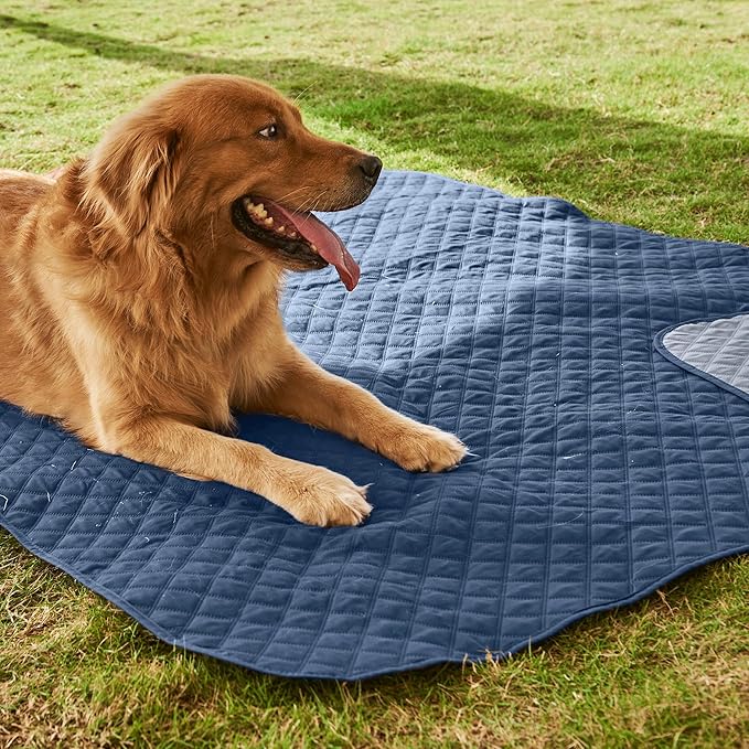 NICETOWN Waterproof Pet Blanket, Liquid Pee Proof Dog Blanket for Sofa Bed Couch, Reversible Floor Bed Furniture Protector Cover for Small Medium Large Dogs Cats, 1 Panel, Navy/Stone Blue, 62" x 82"