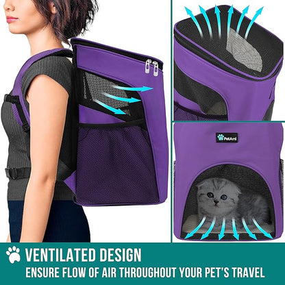 PetAmi Small Dogs and Cat Backpack Carrier, Airline Approved Pet Backpack Carrier, Ventilated, Safety Strap, Buckle Support Designed for Hiking Travel Camping Outdoor, Max 18 lbs (Purple)