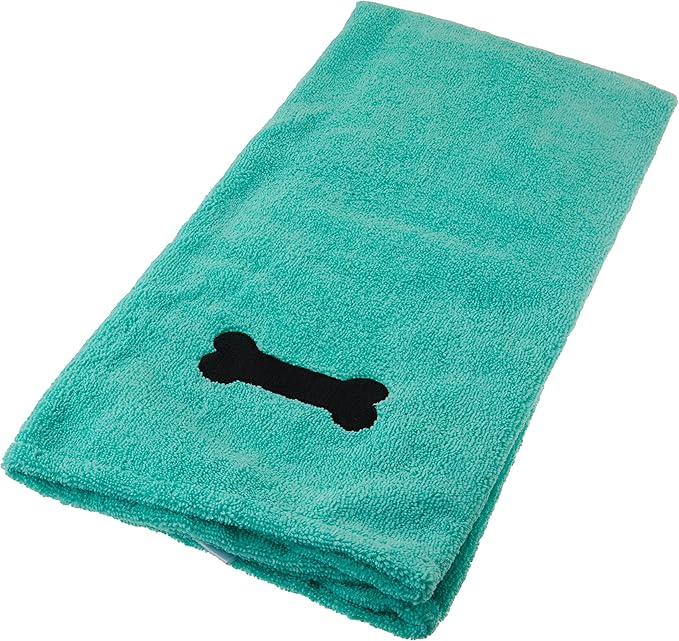 Bone Dry Pet Grooming Towel Collection Absorbent Microfiber X-Large, 41x23.5", Embroidered Green