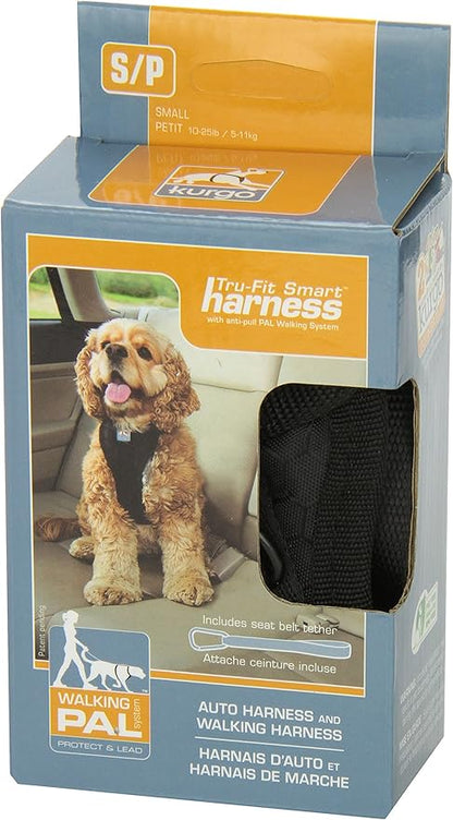 Kurgo Dog Harness | Pet Walking Harness | Small | Black | No Pull Harness Front Clip Feature for Training Included | Car Seat Belt | Tru-Fit Quick Release Style