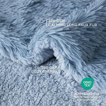 Bedsure Waterproof Dog Blankets for Large Dogs - Calming Cat Blanket for Couch Protector Washable, Long Faux Fur Pet Throw Blanket for Puppy, Reversible Furniture Protection, 50"x60", Blue