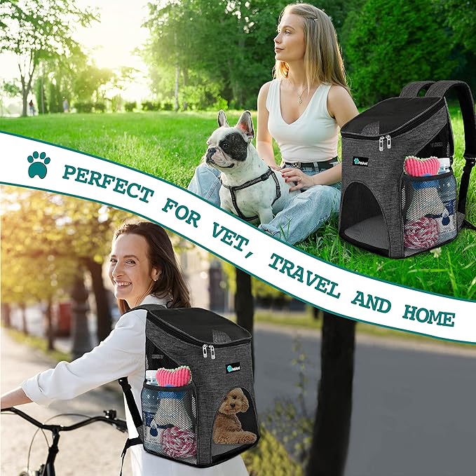 PetAmi Small Dogs and Cat Backpack Carrier, Airline Approved Pet Backpack Carrier, Ventilated, Safety Strap, Buckle Support Designed for Hiking Travel Camping Outdoor, Max 18 lbs (Dark Gray)