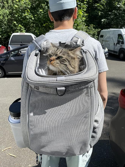 Travel Cat Navigator Carrier Bag - Premium Cat Backpacks for Carrying Cats, Travel, Hiking, Outdoor Use - Grey Mesh Backpacks for Small, Medium, Large Cats up to 25 LBS with Side Pockets, Zipper Clips