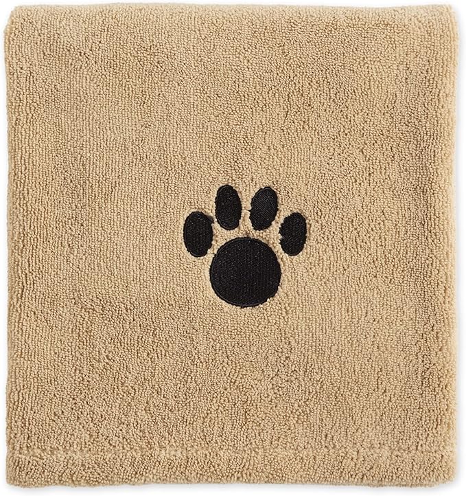 Bone Dry Pet Grooming Towel Collection Absorbent Microfiber X-Large, 41x23.5", Embroidered Taupe