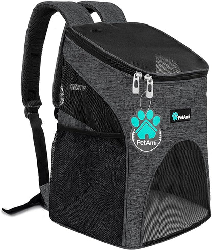 PetAmi Small Dogs and Cat Backpack Carrier, Airline Approved Pet Backpack Carrier, Ventilated, Safety Strap, Buckle Support Designed for Hiking Travel Camping Outdoor, Max 18 lbs (Dark Gray)