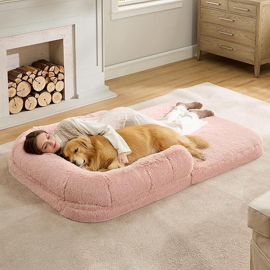 Bedsure Foldable Human Dog Bed for People Adults 2 in 1 Calming