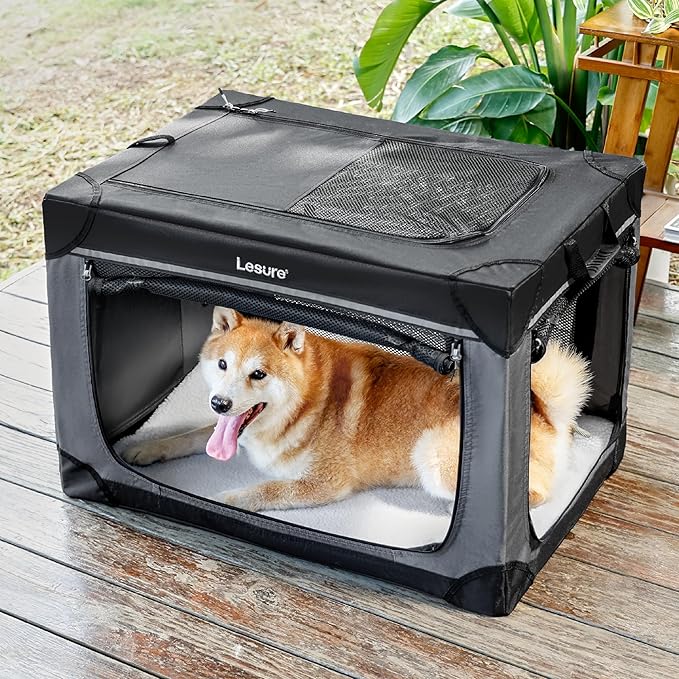 Lesure Soft Collapsible Dog Crate 30 Inch 4-Door Foldable