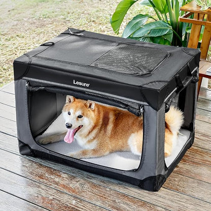 Lesure Soft Collapsible Dog Crate 30 Inch 4-Door Foldable