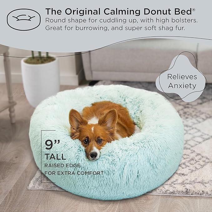 Best Friends by Sheri The Original Calming Donut Cat and Dog Bed in Shag Fur Baby Blue 30"