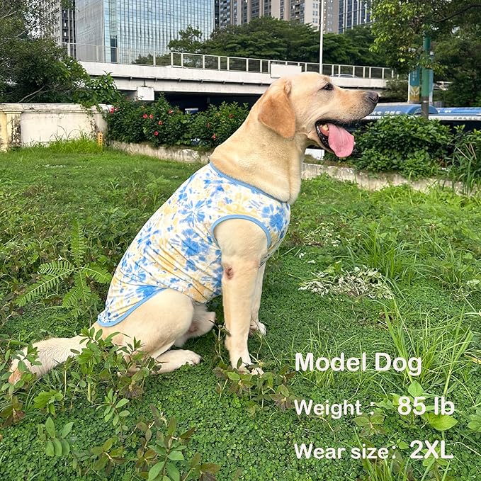 Dog Tie dye Sleeveless T Shirt Yellow Blue Printed Dogs Vest Shirt Pajamas Breathable Stretchy Summer Clothes for Large Dog Boys Girls（X-Large,Yellow）