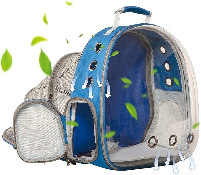 Cat Backpack Carrier Bubble, Cat Dog Bookbag Carrier, Airlined Approved Dome Bag for Traveling Hiking Camping (Expandable blue)