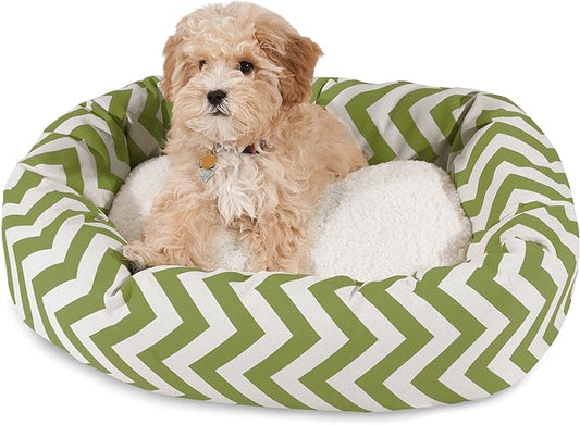 24 inch Sage Chevron Sherpa Bagel Dog Bed